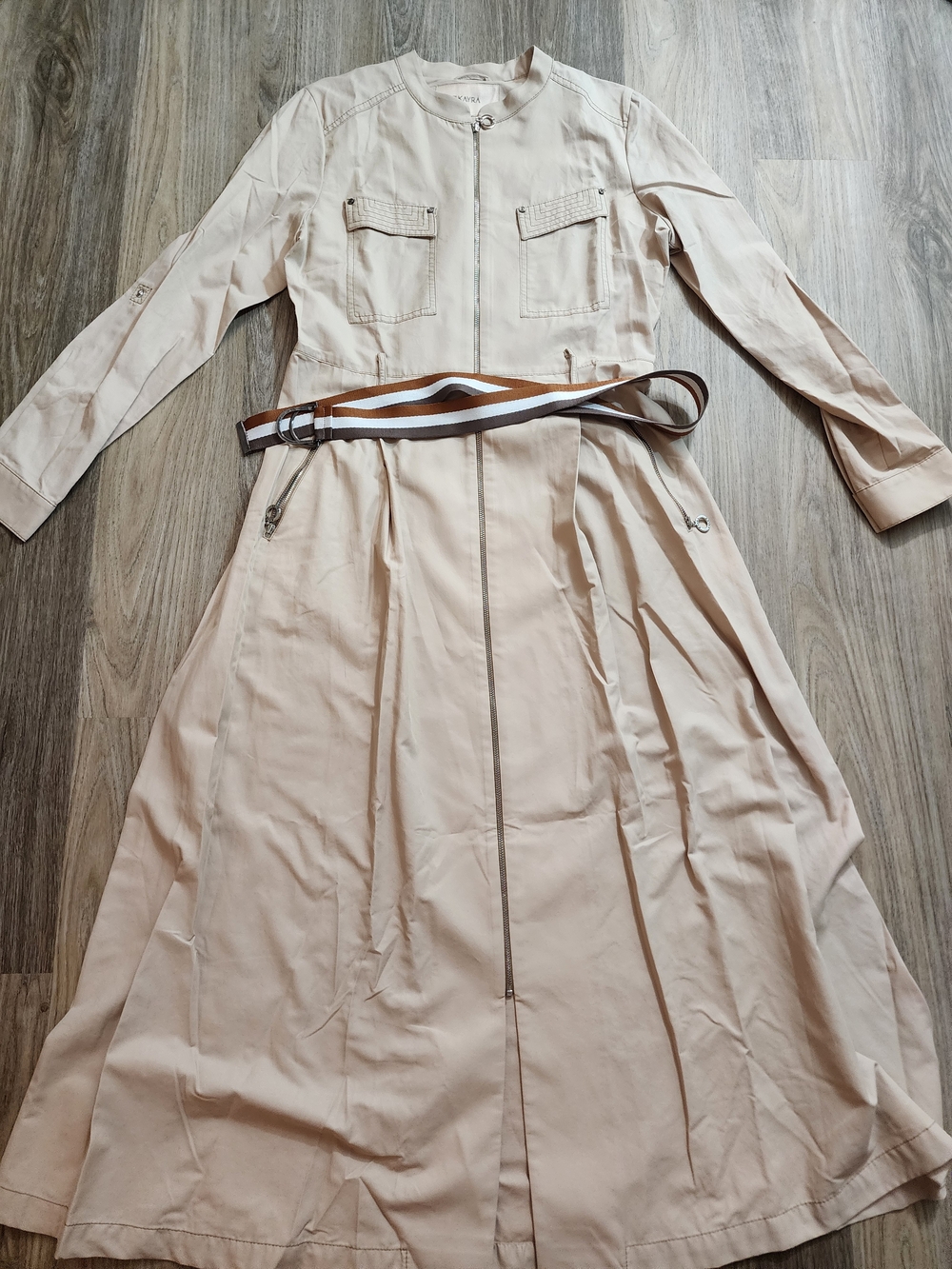 Long-Sleeve Cream Maxi Dress with Belt
